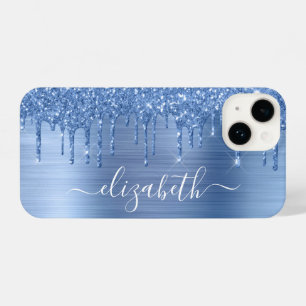 Blue Glitter Personalized iPhone 14 Hoesje