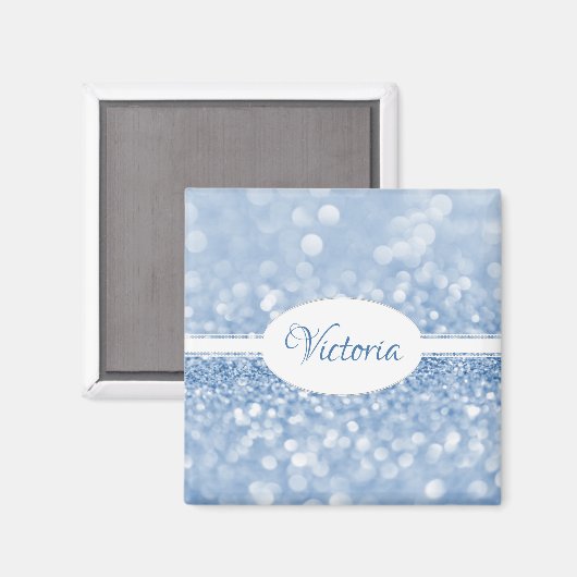 Blue Glitter Personalized Magnet (Voorkant / Achterkant)