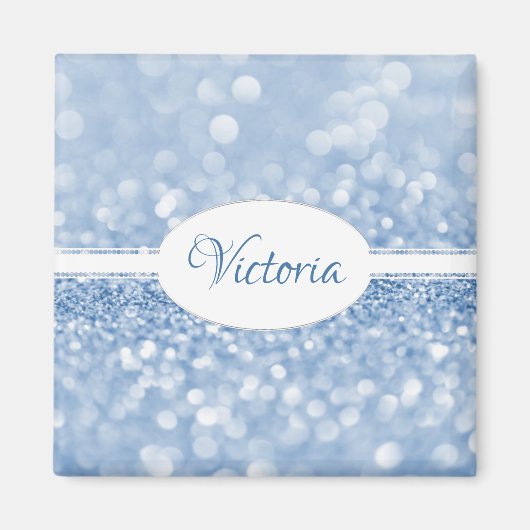 Blue Glitter Personalized Magnet (Voorkant)