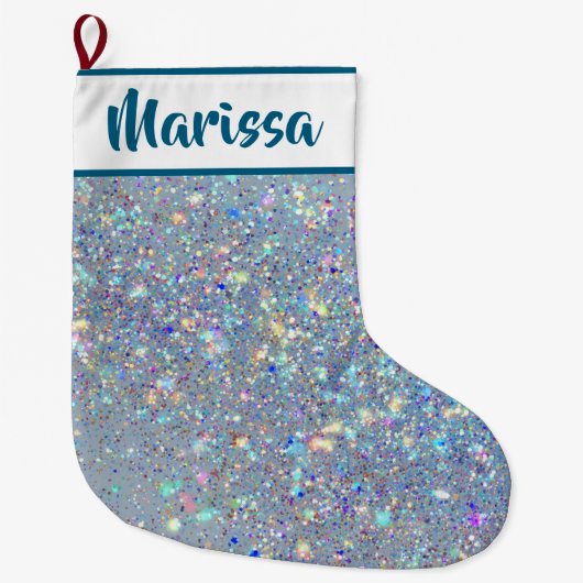 Blue Glitter Personalized Name Christmas Stocking Grote Kerstsok (Voorkant)