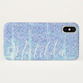 Blue Glitter Personalized Name Script Case-Mate iPhone Case (Achterkant (horizontaal))