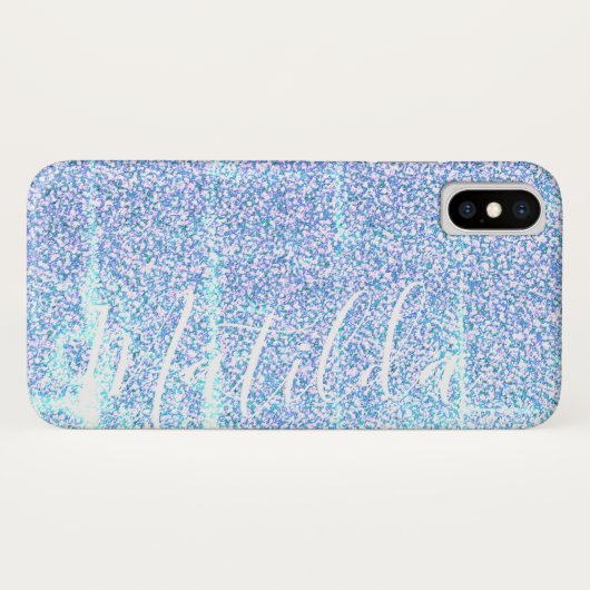 Blue Glitter Personalized Name Script Case-Mate iPhone Case (Achterkant (horizontaal))
