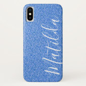 Blue Glitter Personalized Name Script Case-Mate iPhone Case (Achterkant)