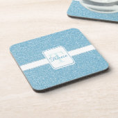 Blue Glitter Personalized Plastic Onderzetter (Linkerzijde)