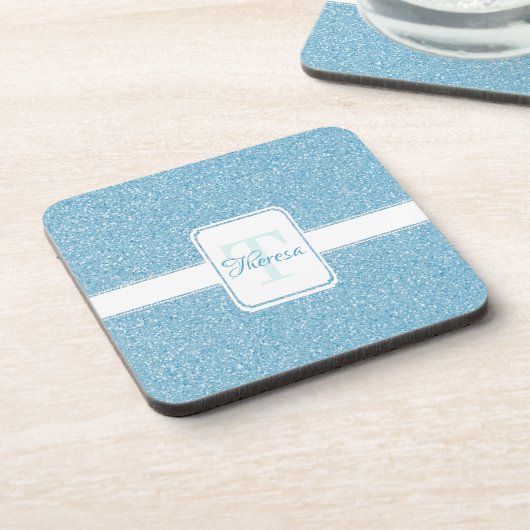 Blue Glitter Personalized Plastic Onderzetter (Linkerzijde)