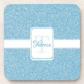 Blue Glitter Personalized Plastic Onderzetter (Voorkant)