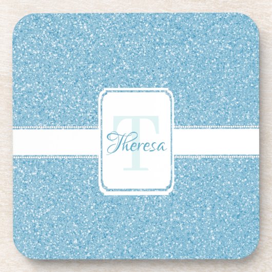 Blue Glitter Personalized Plastic Onderzetter (Voorkant)