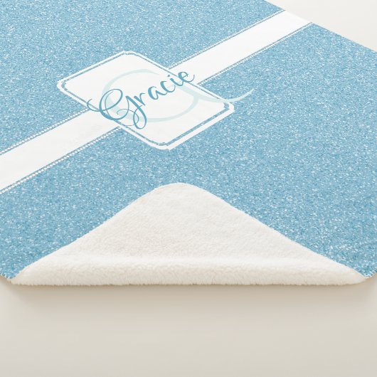 Blue Glitter Personalized Sherpa Blanket Deken (3/4)
