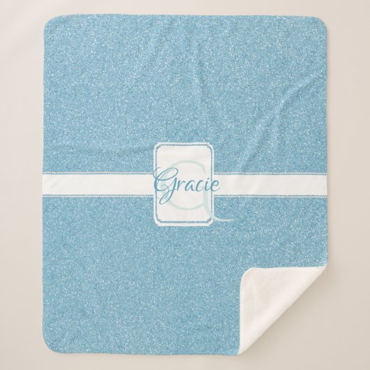 Blue Glitter Personalized Sherpa Blanket Sherpa Deken (Voorkant)