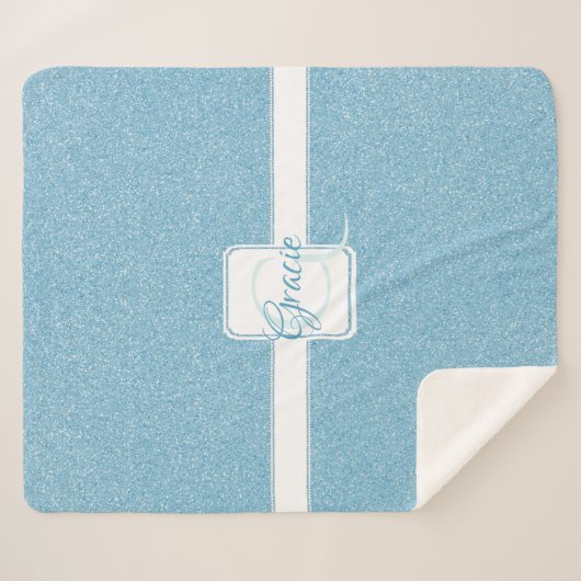 Blue Glitter Personalized Sherpa Blanket Sherpa Deken (Voorkant (horizontaal))