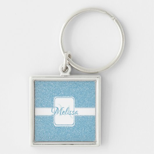Blue Glitter Personalized Sleutelhanger (Voorkant)