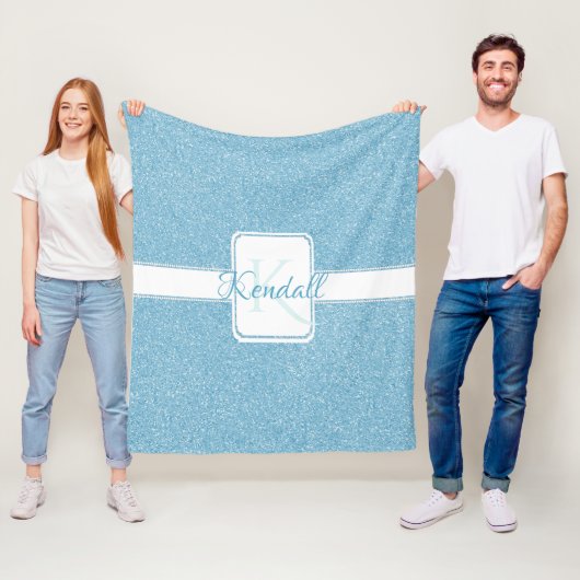 Blue Glitter Personalized Throw Blanket Fleece Deken (In situ)