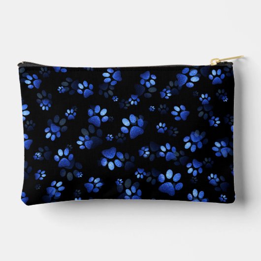 Blue Glitter Pet Paw print op zwarte achtergrond Etui (Achterkant)
