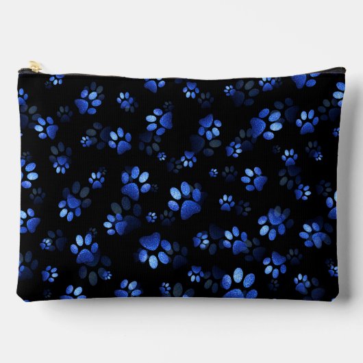 Blue Glitter Pet Paw print op zwarte achtergrond Etui (Voorkant)