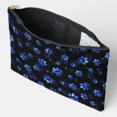 Blue Glitter Pet Paw print op zwarte achtergrond Etui (Open)
