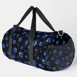 Blue Glitter Pet Paw print op zwarte achtergrond Plunjezak