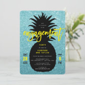 Blue Glitter Pineapple Chic Wedding Shower Invite Kaart (Staand voorkant)