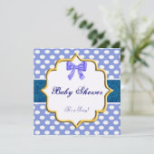 Blue Glitter Polka Dot Baby shower Invitation Kaart (Staand voorkant)