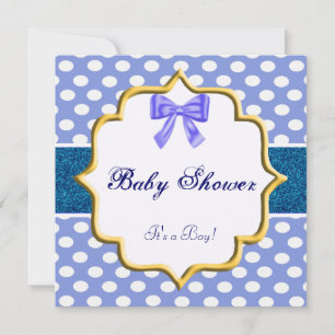 Blue Glitter Polka Dot Baby shower Invitation Kaart