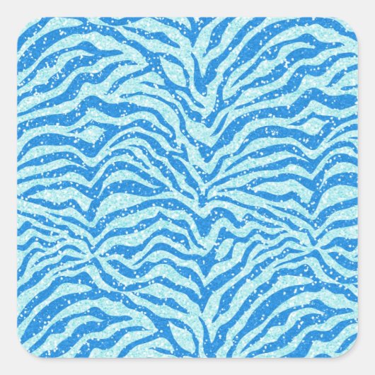 Blue Glitter Print Zebra Stripe Bling Patroon Vierkante Sticker (Voorkant)