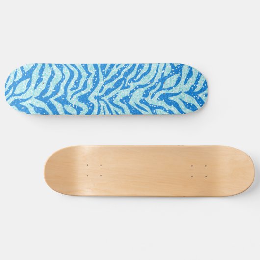 Blue Glitter Print Zebra Stripe Patroon Skateboard (Horizontaal)