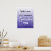 Blue Glitter Quinceañera 15th Birthday Welcome Poster (Keuken)