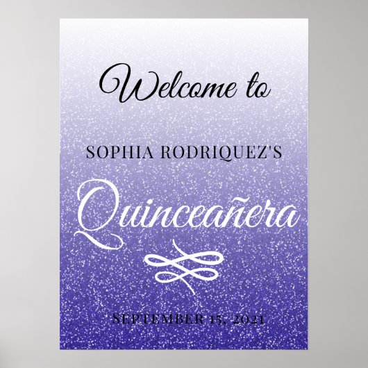 Blue Glitter Quinceañera 15th Birthday Welcome Poster (Voorkant)