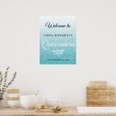 Blue Glitter Quinceañera 15th Birthday Welcome Poster (Keuken)