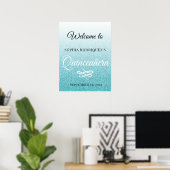 Blue Glitter Quinceañera 15th Birthday Welcome Poster (Thuiskantoor)