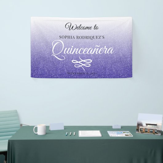 Blue Glitter Quinceañera 15th Birthday Welcome Spandoek (Beurs)