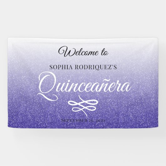 Blue Glitter Quinceañera 15th Birthday Welcome Spandoek (Horizontaal)