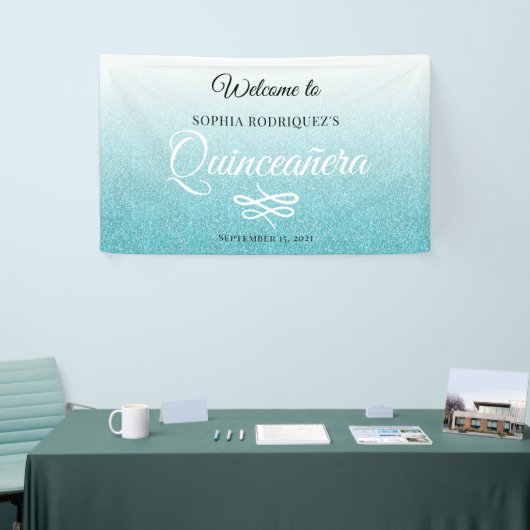 Blue Glitter Quinceañera 15th Birthday Welcome Spandoek (Beurs)