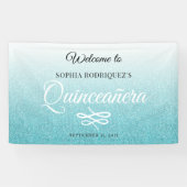 Blue Glitter Quinceañera 15th Birthday Welcome Spandoek (Horizontaal)