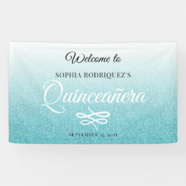 Blue Glitter Quinceañera 15th Birthday Welcome Spandoek