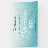Blue Glitter Quinceañera 15th Birthday Welcome Spandoek (Verticaal)