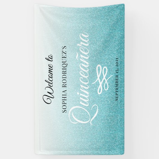 Blue Glitter Quinceañera 15th Birthday Welcome Spandoek (Verticaal)