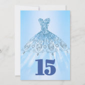 Blue Glitter Quinceañera Invitation Kaart (Achterkant)