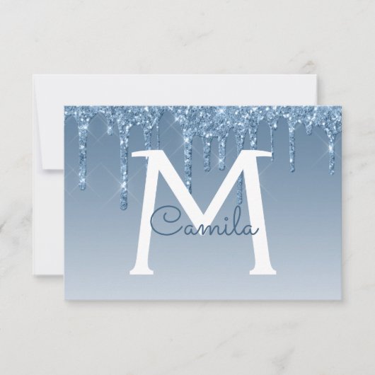 Blue Glitter Quinceanera Sla de datum op Kaart (Voorkant)