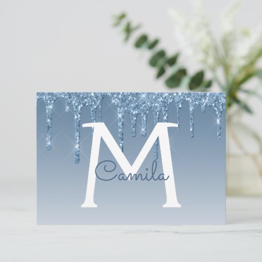 Blue Glitter Quinceanera Sla de datum op Kaart (Staand voorkant)