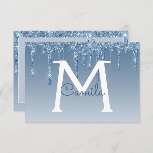 Blue Glitter Quinceanera Sla de datum op Kaart (Voorkant / Achterkant)