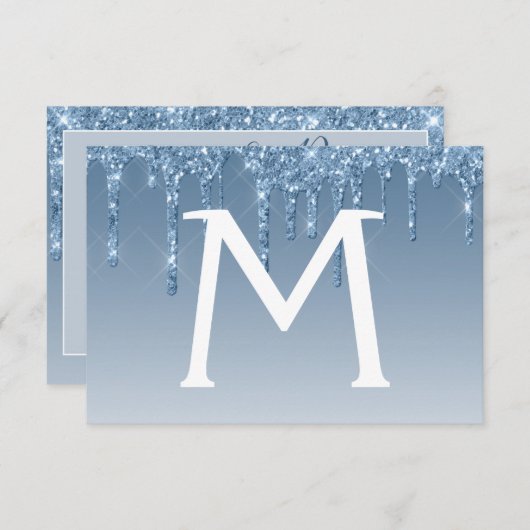 Blue Glitter Quinceanera Sla de datum op Kaart (Voorkant / Achterkant)