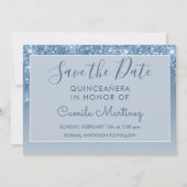 Blue Glitter Quinceanera Sla de datum op Kaart (Achterkant)