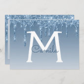 Blue Glitter Quinceanera Sla de datum op Kaart (Voorkant / Achterkant)