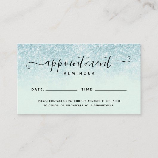 Blue Glitter Salon Spa Appointment Reminder Kaart Visitekaartje (Voorkant)