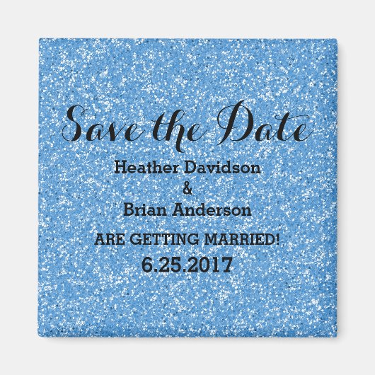 Blue Glitter Save the Date Magnet (Voorkant)
