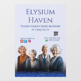 Blue Glitter Seniors Care Homes Peace Love Family Raamsticker