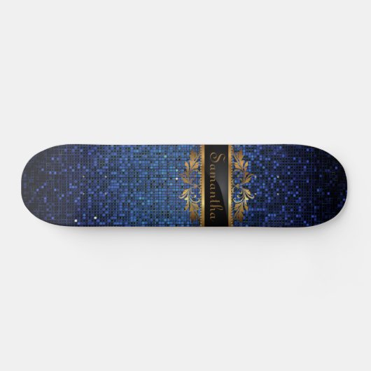 Blue Glitter Sequin Disco Glitz Comp Skateboard (Horizontaal)
