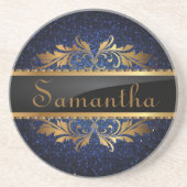 Blue Glitter Sequin Disco Glitz Pattern-Onderzette Zandsteen Onderzetter (Voorkant)