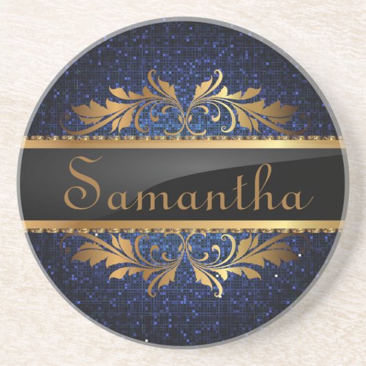 Blue Glitter Sequin Disco Glitz Pattern-Onderzette Zandsteen Onderzetter (Voorkant)