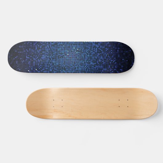 Blue Glitter Sequin Disco Old School Skateboard (Horizontaal)